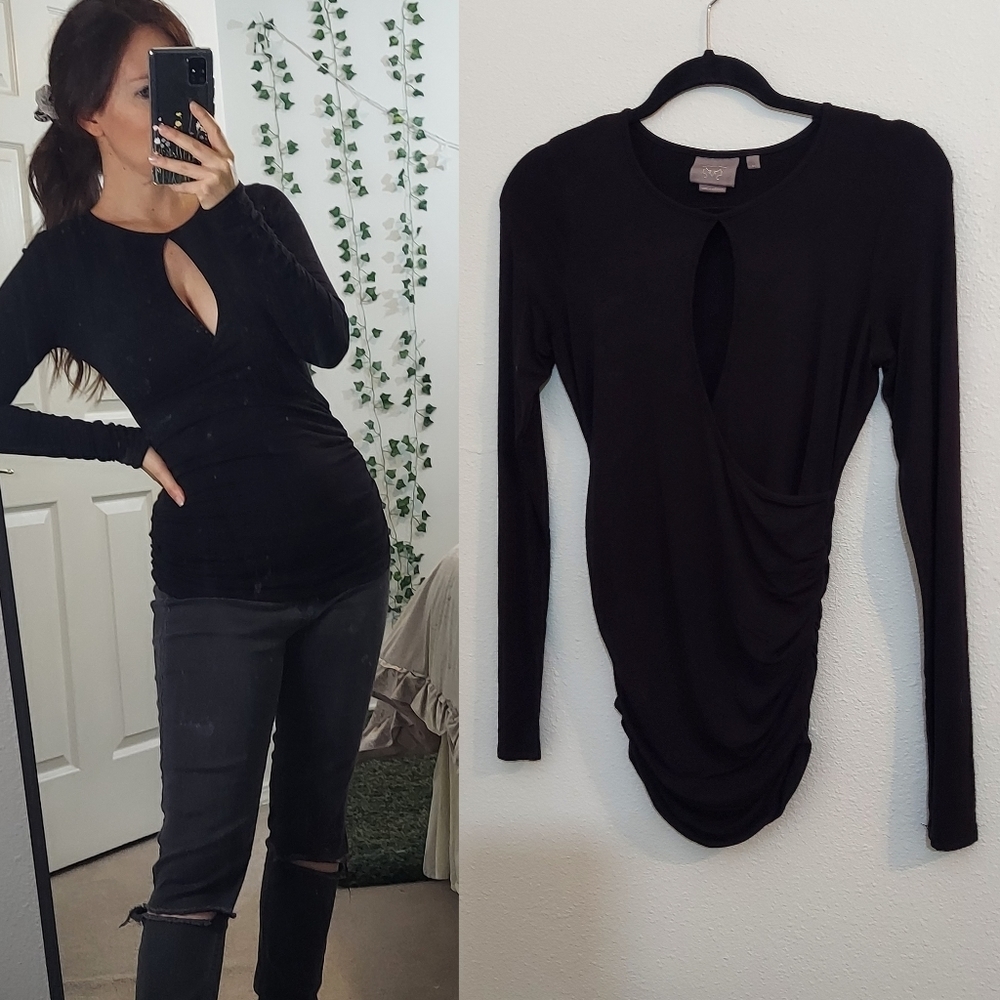 Anthropologie Vanessa Virginia Keyhole Ruched Top Black XS